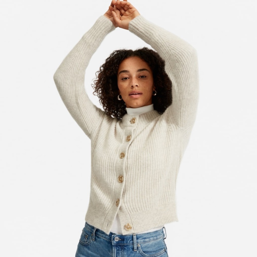 Everlane cropped alpaca cardigan in almond